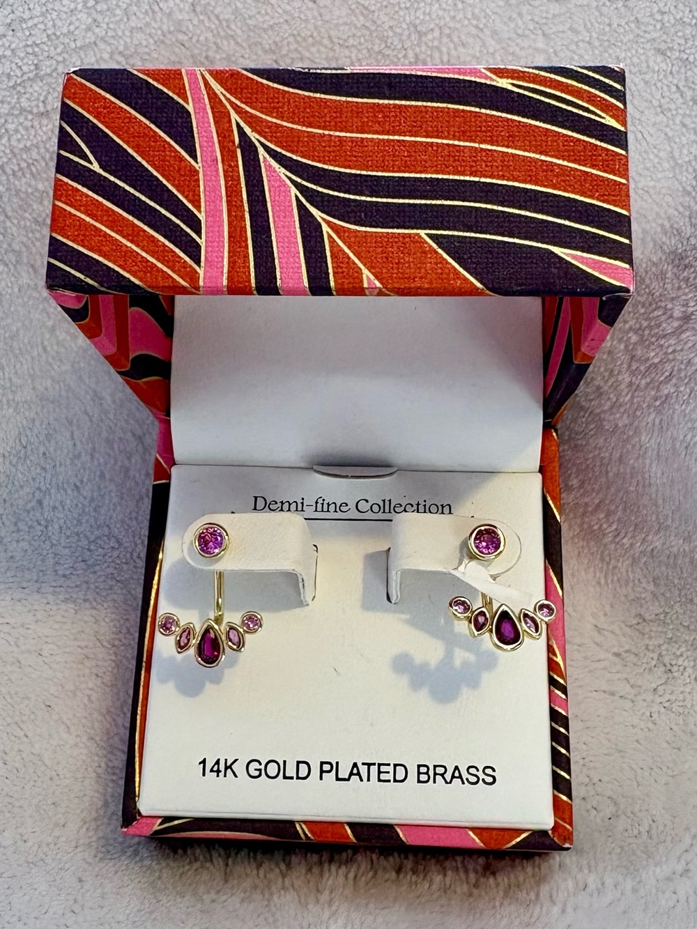 14K Gold Plated Pink Crystal Earrings